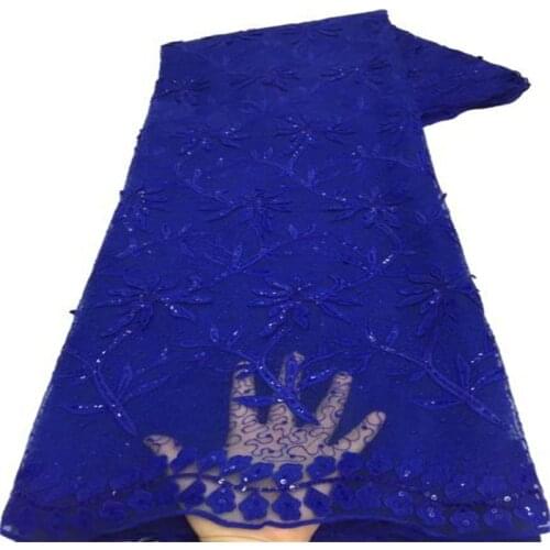 White Sequins Milk Silk Lace Nigerian Lace Wedding Garment African Lace Fabric High Quality French Tulle Lace Fabric Royal Blue