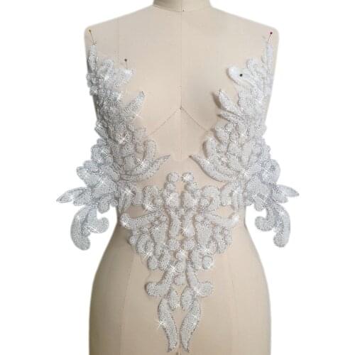 White Yellow Blue Nigerian Lace Fabric Glued Beads African Rhinestones Apppliques For Clothes Patches Dress Bodice Decorations