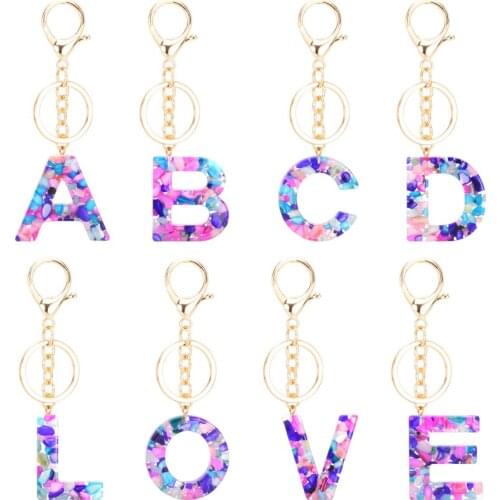 2021 New Fashion Letters Keychain Creative Colorful Stone 26 English Letters Initial Resin Key Chain Keyring Accessories For Wom