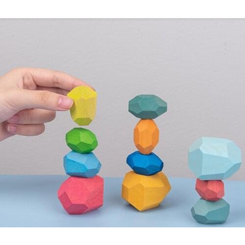 Colored Stone Childrens Wooden toys Jenga Building Block Educational Toy Creative Nordic Style Stacking Game Rainbow Wooden Sto