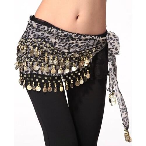 Gypsy skirt belly dancing costume Leopard Print Waist chain indian dress chiffon hip scarf tribal 128 gold coin belt