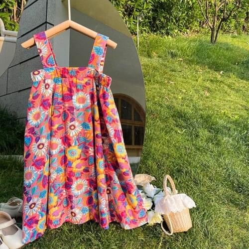 Kids Clothes Girls Summer Dress Children Dresses Toddler Teens Cotton Floral Suspender Holiday Beach Dress Long Vestidos 12M-11Y