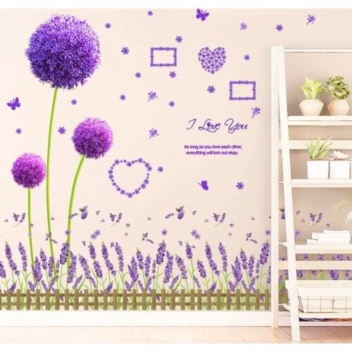Purple Flowers Wall Stickers Lavenders Plants DIY Dandelion Flowers Wall Decals for Living Room Kids Bedroom Home Decoration