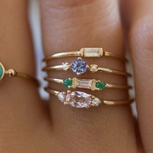 Foydjew 4 pieces set of crystal zircon gold ring suit 2019 retro Bohemian womens engagement party ring suit jewelry Foydjew 4