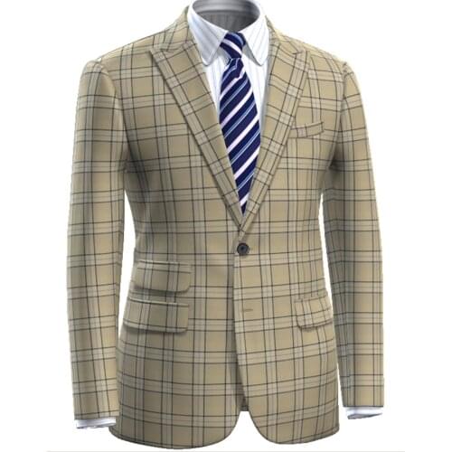 Men Fashion Stylish Custom Mens Suit Light Brown Plaid Suit Tailor Made Mens Suit Beige Plaid Suits Bespoke Suit Slim Casual
