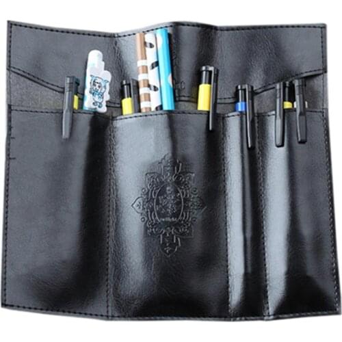 Men Vintage Roll Faux Leather Make Up Cosmetic brush Pen Pencil Case Pouch Purse Bag women art Student gift