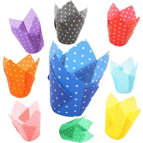 50 Pcs Dots Baking Cup Colorful High Temperature Cupcake Cake Liner Tulip Muffin Case Paper Bakeware Baking Accessories Tool New