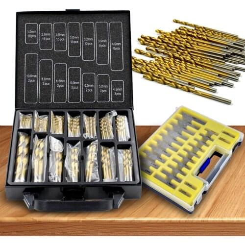 99PCS Titanium Coated Surface 118 Degree HSS Twist Drill Bits Set 1.5-10mm For Drilling wood Thin Metal DIY Home Use With Box