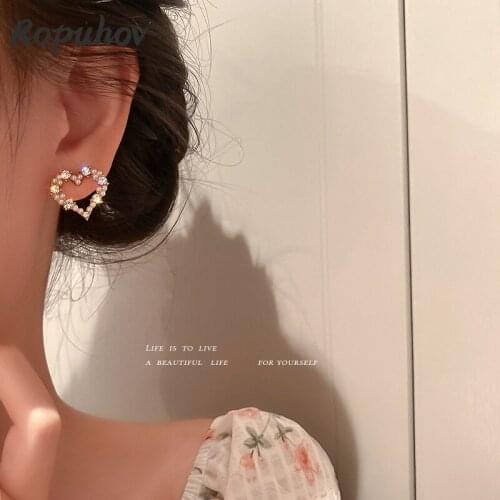 ROPUHOV 2021 New Korean Trendy 925 Silver Needle Zircon Pearl Love Hollowed Out South Korea Light Luxury Earrings Net Red Fresh