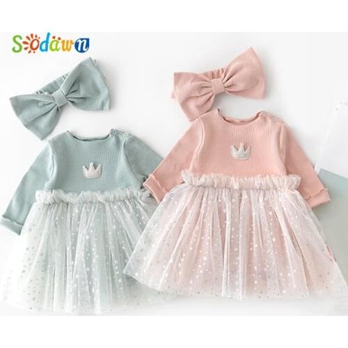 Sodawn Autumn Spring Autumn Mesh Stitching Dress Baby One-Piece Toddler Clothes Baby Girl Clothes Dresses Romper Jumpsuit