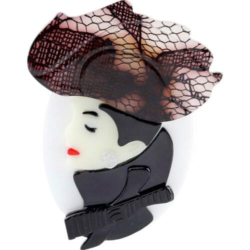 Retro Mesh Face Veil Lady Acrylic Brooches For Women Handmade Resin Brooch Lapel Pins Badge Fashion Wedding Jewelry 2021 New
