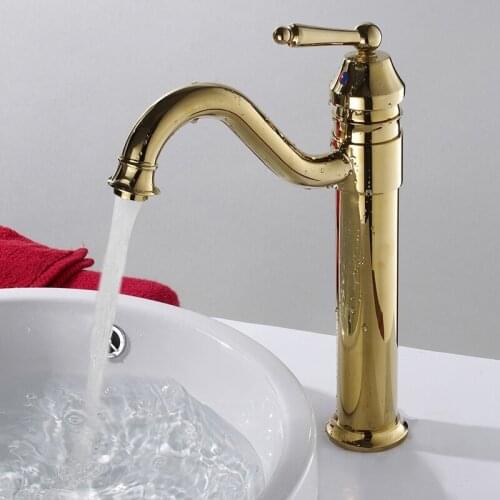 Luxury Gold Basin Faucets Deck Mount 360 Rotation Bathroom Faucet Vanity Vessel Sinks Mixer Tap Cold And Hot Water Tap