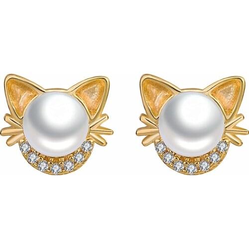MOONROCY Gold / Silver Color Simulated Pearl Earrings Cute Cat for Women Girls Wholesale Dropshipping Jewelry Wholesale Gift