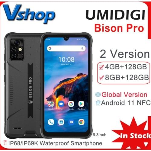 UMIDIGI BISON Pro IP68/IP69K Waterproof Rugged Mobile Phone 48MP 4GB/8GB 128GB Android 11 Cellphone 6.3 Inch OTG NFC Smartphone