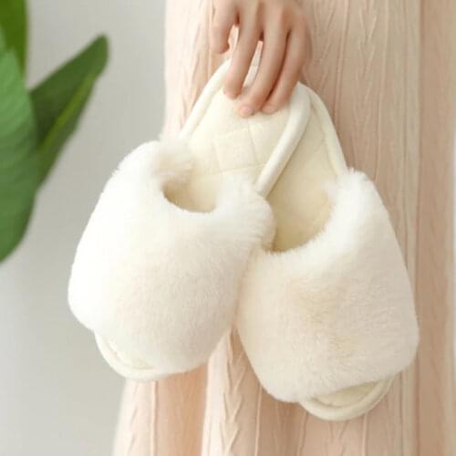 Winter House Women Faux Fur Slippers Chic Open Toe Ladies Plush Shoes Indoor Floor Memory Foam Bedroom Women Fluffy Slides