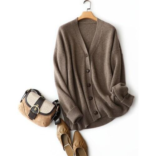 High quality new styles 2020 100% cashmere cardigan women v neck vintage designs oversized outerwear ladies thick warm sweaters