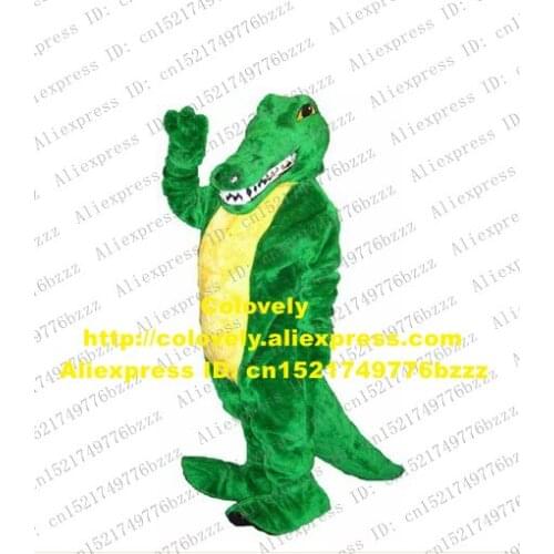 Vivid Green Lizard Cabrite Lacertid Crocodile Cayman Crocilisk Mascot Costume With Big Long Mouth Yellow Belly No.385 Free Ship