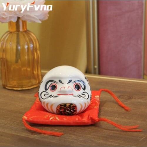 YuryFvna 3 Inch Daruma Ornament Ceramic Money Box Coin Bank Maneki Neko Fortune Feng Shui Figurine for Home Decorations