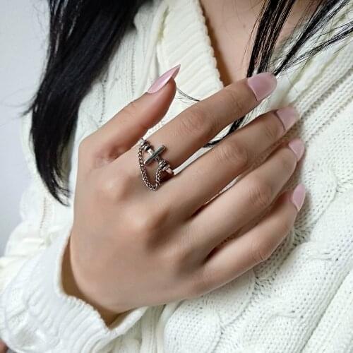 Retro High-quality 925 Sterling Silver Jewelry Personality Cross Chain Tassel Double Lines Arrow Opening Rings Wedding Ring