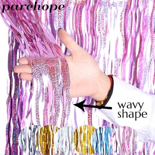 Wave Birthday Party Backdrop Curtains Tinsel Fringe Foil Wavy Shape Curtain Baby Shower Wedding Decoration Photo Booth Drapes