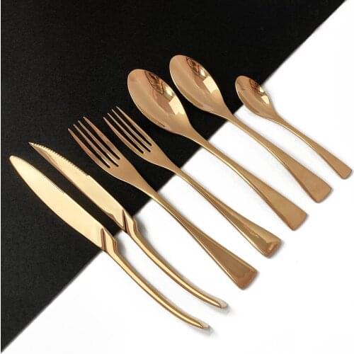 Mirror Rose Gold Cutlery Set Knife Fork Coffee Spoon Dinnerware Set Stainless Steel Tableware Western Kitchen Silverware Set