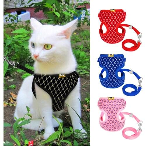 Cute Dog Cat Harness Vest Breathable Mesh Pet Puppy Harness and Leash Set Small Nylon Soft Pet Chest Strap For Chihuahua Pink S
