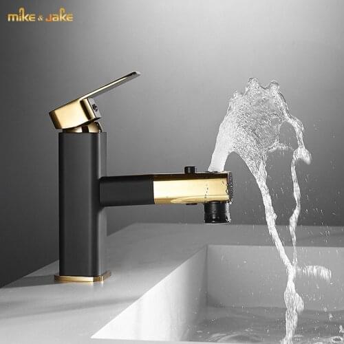 Bathroom gold black basin faucet pull out brass bathroom faucet single handle water tap gold black sink tall tap cold hot tap