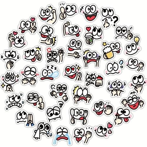 10/30/40pcs Cute Cartoon Expression Stickers Graffiti DIY Diary Scrapbook Phone Luggage Laptop Waterproof Decal Kids Sticker Toy