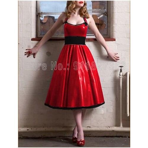 100% Natural Latex Dress Pure Latex Rubber Sexy Fashion Red and Black Elegant Evening Dress Customized
