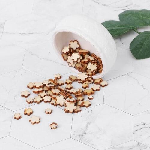 100pcs Cut Wood Plum blossom Embellishment Wooden Shape Craft Wedding Decor QX2E