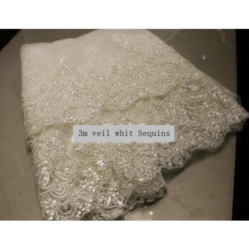 2019 High Quality Vintage sequins Lace Bridal Veils One Tier White Elegant Church ivory Wedding Dresses Veil 1.5m 2m 3m 3.5m 5m