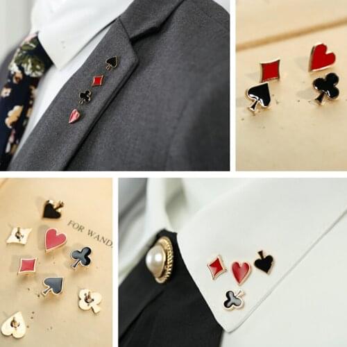 2020 Fashion Jewelry 4pcs Gold Plated Cute Enamel Metal Playing Cards Brooch Pin Set Lapel Pin Suit Collar Brooches For Women