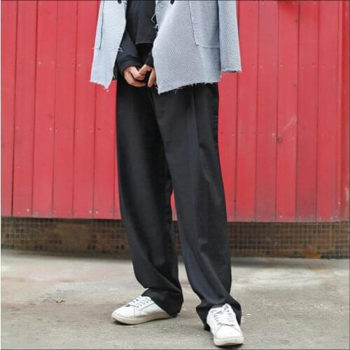 28-46 Original Mens Spring And Summer Korean Loose Straight Pants Wide Leg Pants Tide Hairstylist Casual Long Pants Costumes
