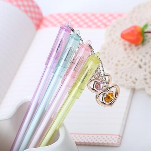 4pc Creative Gemstone Love Gel Pen Net Red Girl Heart Pendant Pen Cute Student Supplies Stationery Water-based Signature Pen