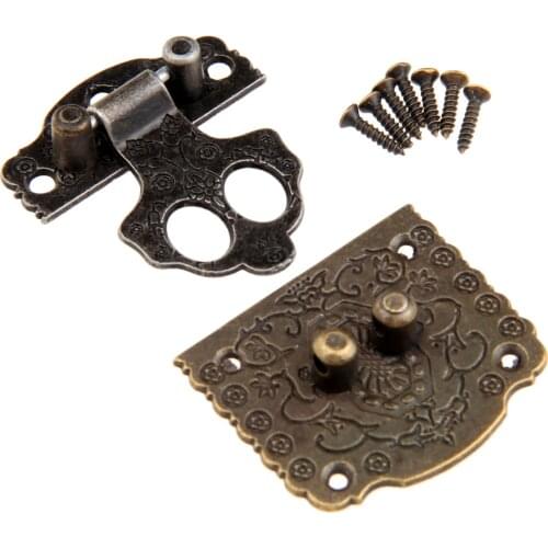 5sets Box Latch Hasp 53x41mm 35 Screws Vintage Antique Bronze Iron Decorative Hook Wooden box lock Padlock case buckle hardware