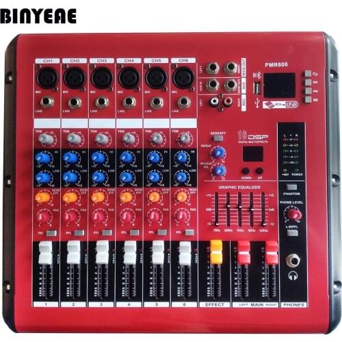 500W 6 Channel Powered Mixing Console Amplifier Recording Function Mezcladora De DJ PMR606D
