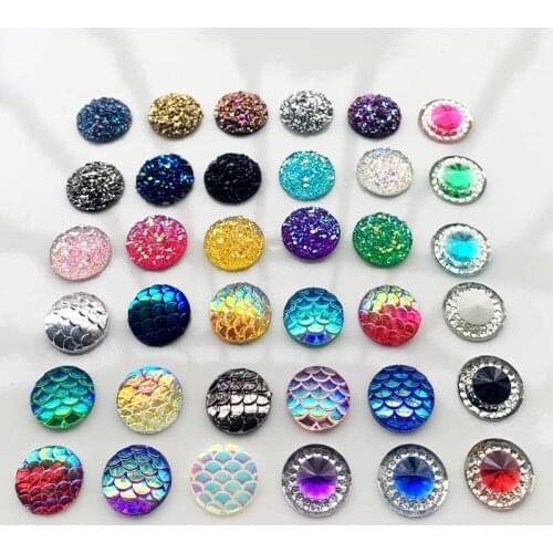80pcs 12mm ore surface /fish scale /Satellite round resin Rhinestone flat bottom kabochin stone DIY wedding decoration crafts