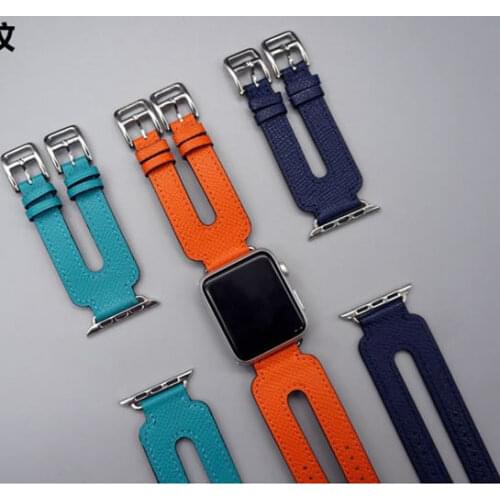 For Apple Watch Series 4 Band Buckle Double Tour Genuine Leather Watch Strap For Apple Watch Series 1 2 3 Wrist Strap herm 38-42