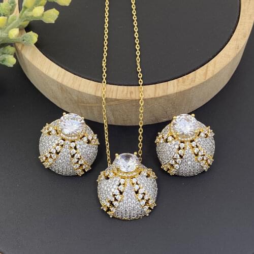 Lanyika Fashion Jewelry Set Elegant Button Zirconia Micro Pave Necklace with Earrings for Women Wedding Banquet Best Gifts