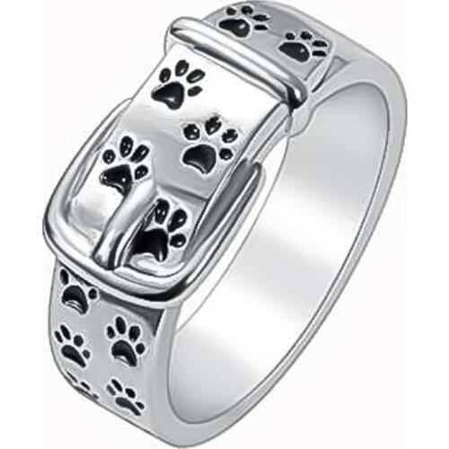 Fashion Cute Dog Footprint Design Ring Belt Dog Collar Modeling Silver Plated Ring Lovers Jewelry Birthday Gift To Girlfriend