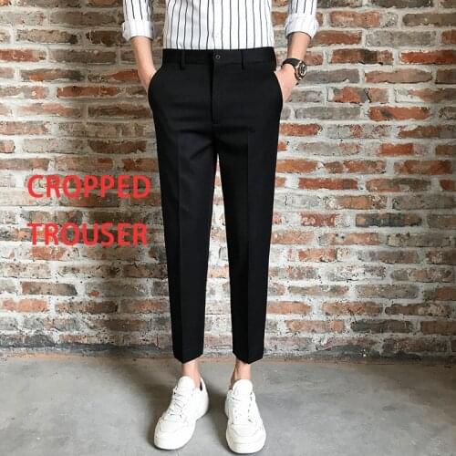 Mens Trousers Spring Autumn Pure Color Straight-Leg Suit Pants Korean Slim Casual Ankle-length and Full-Length Pants for Male