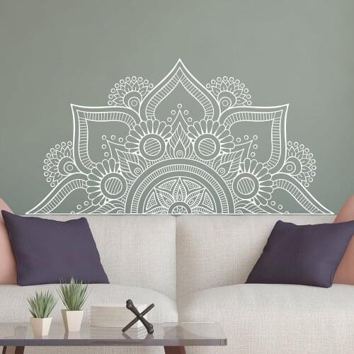 New Design Half Mandala Wall Stickers For Bedroom Home Decor Headboard Vinyl Wall Decals Flower Mandala Yoga Room Murals LC1196