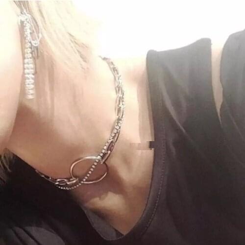 Rongho new design Crystal cup chain chokers necklaces for women fashion jewelry Geometric link metal circle pendant necklace