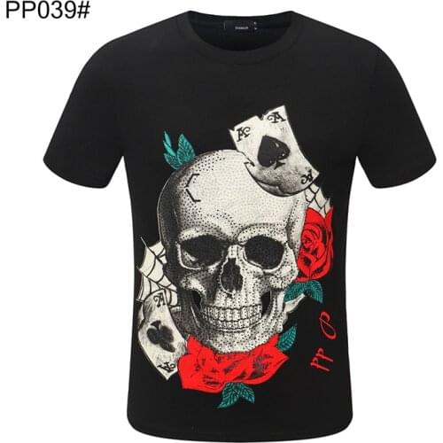 Solid Fashion Color T-shirt Men Sports Short-sleeved T-shirt Top Street Hip-hop Style 3D Printed Plein Skull T-shirt Short