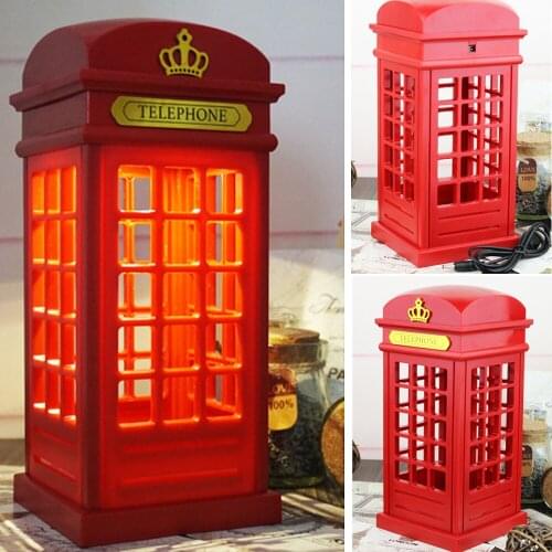 2019 Portable Retro London Telephone Booth USB Night Light Rechargeable Table Lamp For Home Bedroom New Year Decor