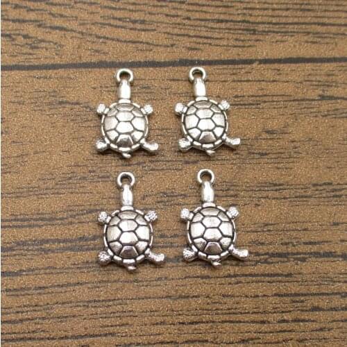 Silver Plated Turtle Charms 40PCS/Lot 19×11mm Tortoise Pendant Alloy Cuckold Handmade Jewelry Supplies-RS645