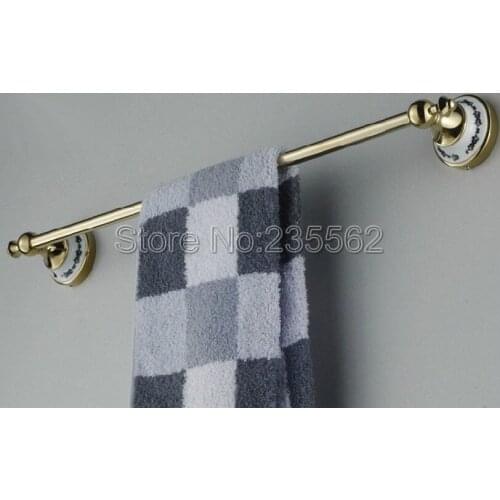 Gold Color Polished Brass Porcelain Base Bathroom Single Towel Rail Bar Wall Mounted Holder Rack lba254