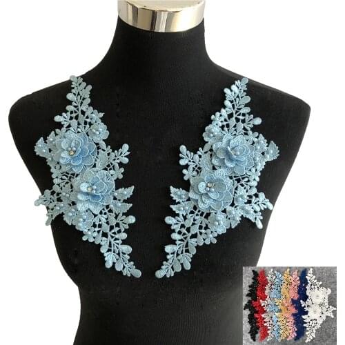 Multi-color selection Flower Polyester Pair of Hollow ABS pearl 3D Rhinestone Lace Craft For Sewing Application Baby Hair Band