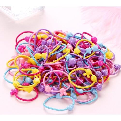50 Pcs/Pack Girls Cartoon Flower Rabbit Children Hair Ropes Headdress Elastic Rubber Bands Ponytail Cute Kids Hair Accessories