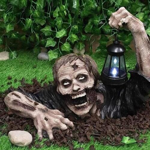 Zombie Gnome Garden Statues Solar Lights The Zombie with Solar Led Lantern Resin Horror Movie Garden Gnomes Statue Halloween Dec